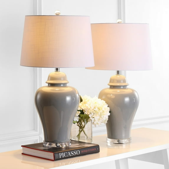 JONATHAN Y JYL4020A-SET2 Winnie 27" Ceramic Urn LED Table Lamp, Contemporary, Transitional for living room, dinning room, bedroom, office Bulb Included, Grey (Set of 2)