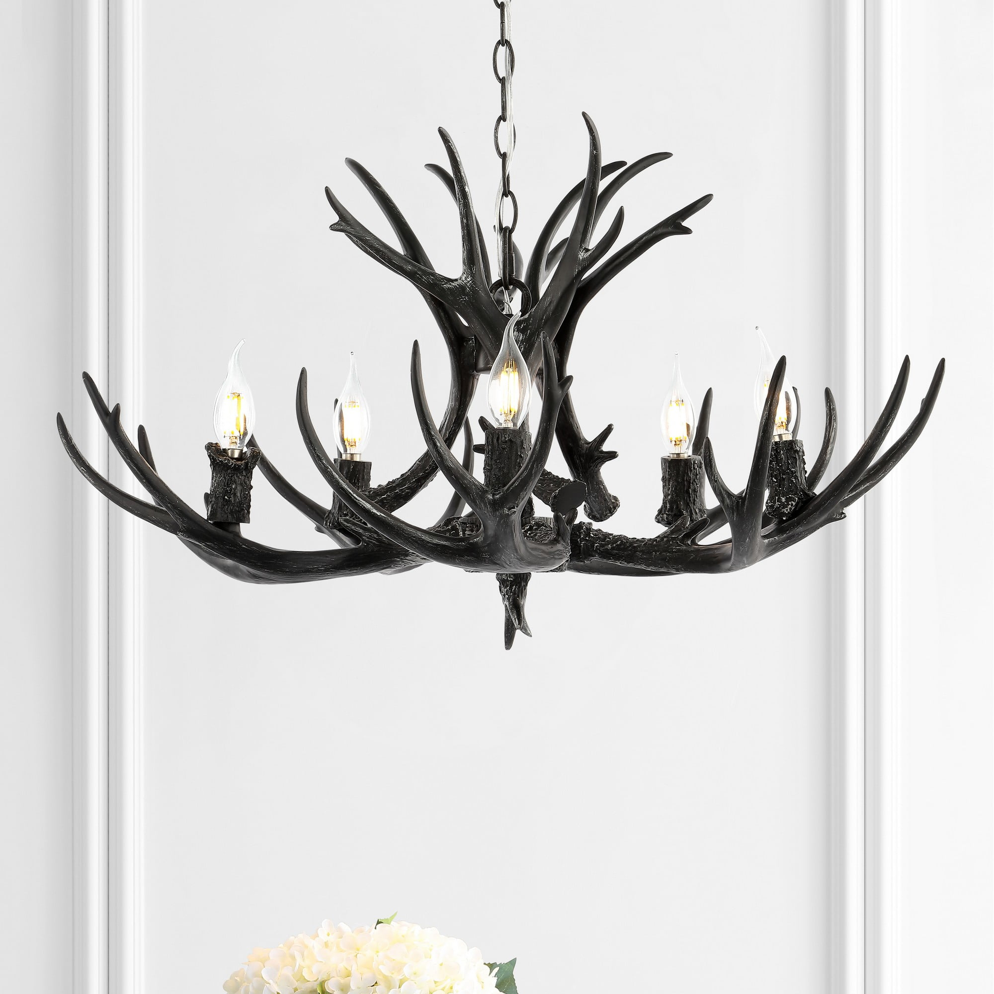 JONATHAN Y JYL6300C Eldora 30" 5-Light Rustic Farmhouse Iron LED Chandelier, Bohemian, Contemporary, Modern, Transitional for living room, dinning room, bedroom, office Bulb Included, Black