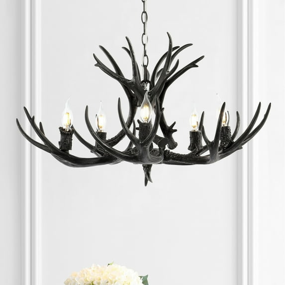JONATHAN Y JYL6300C Eldora 30" 5-Light Rustic Farmhouse Iron LED Chandelier, Bohemian, Contemporary, Modern, Transitional for living room, dinning room, bedroom, office Bulb Included, Black