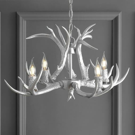 JONATHAN Y Eldora 26" Adjustable Resin Antler 4-Light LED Chandelier, Silver, JYL6301C