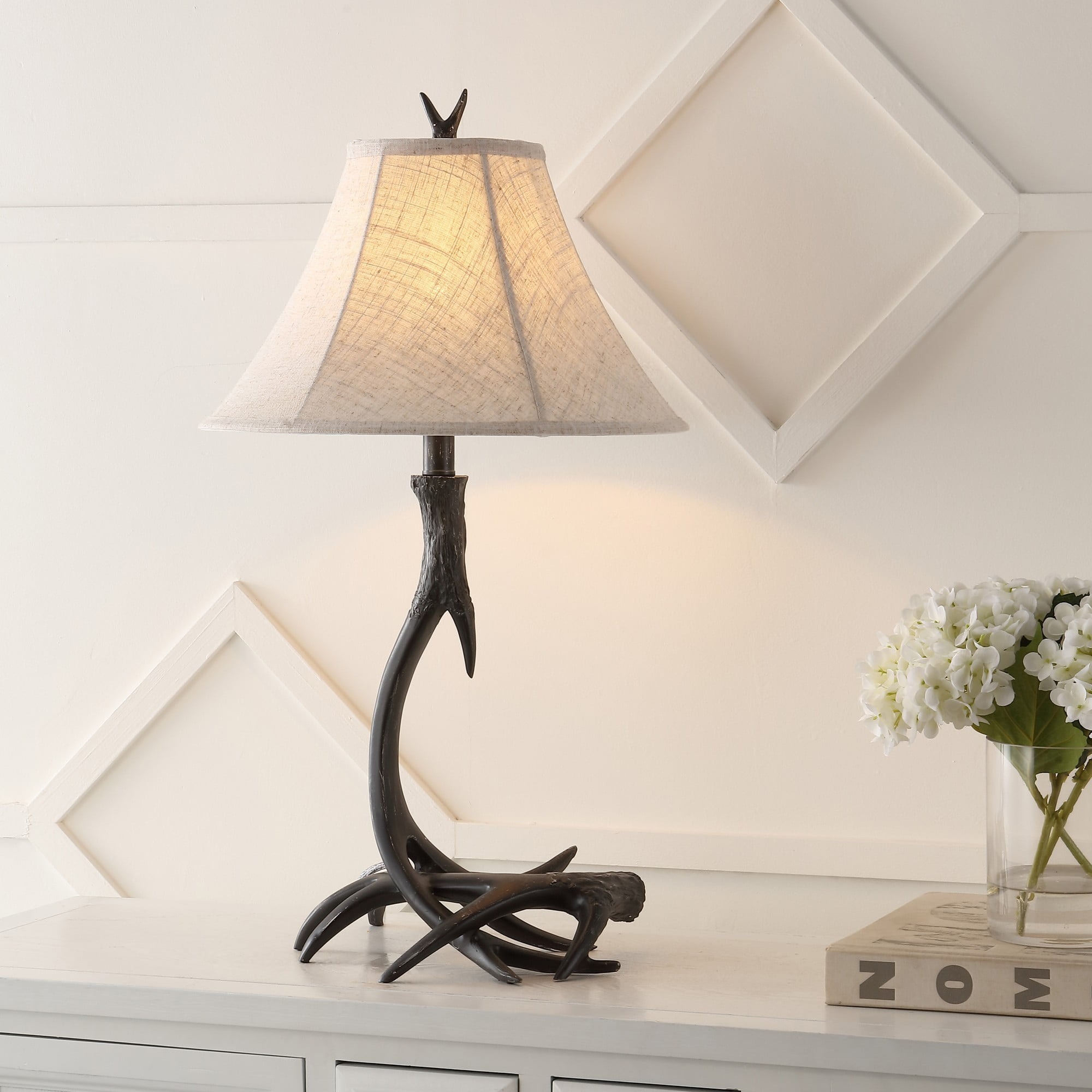 JONATHAN Y JYL6305C Antler 27.5" Rustic Resin LED Table Lamp, Traditional for living room, dinning room, bedroom, office Bulb Included, Black