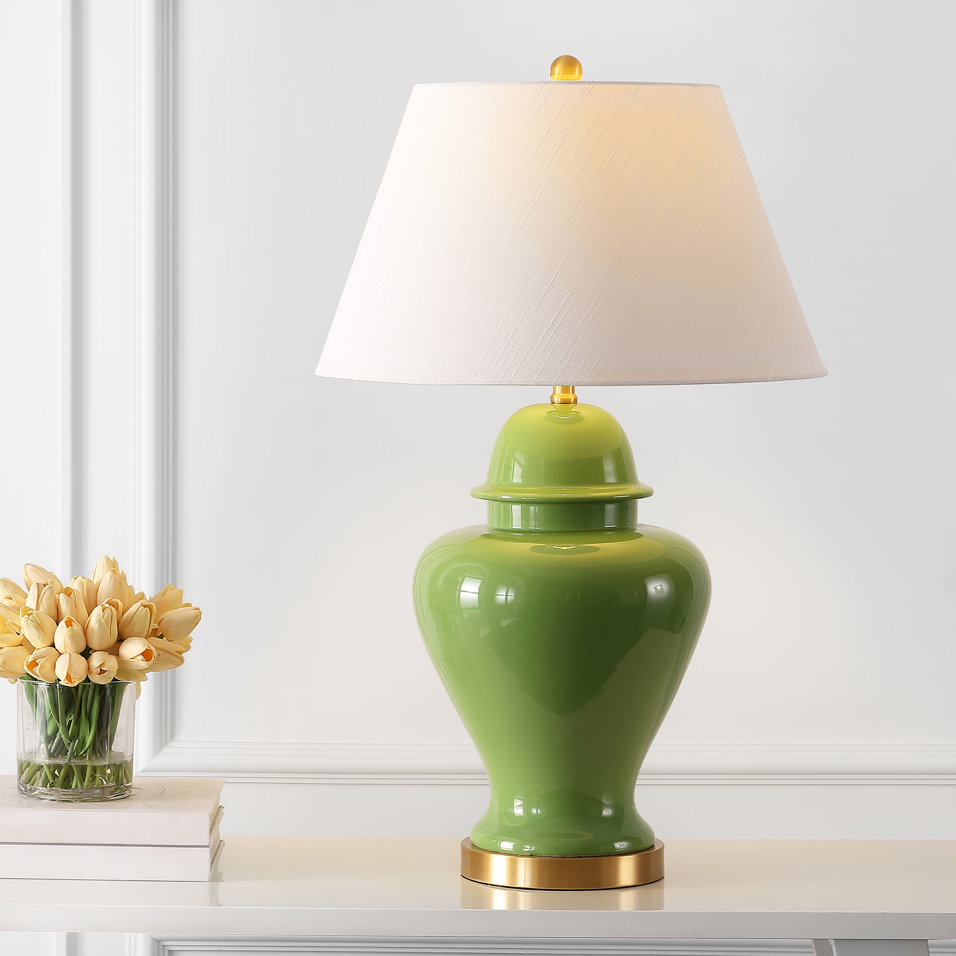 JONATHAN Y Sagwa 33" Ceramic/Iron Modern Classic LED Table Lamp, Green, JYL6618A