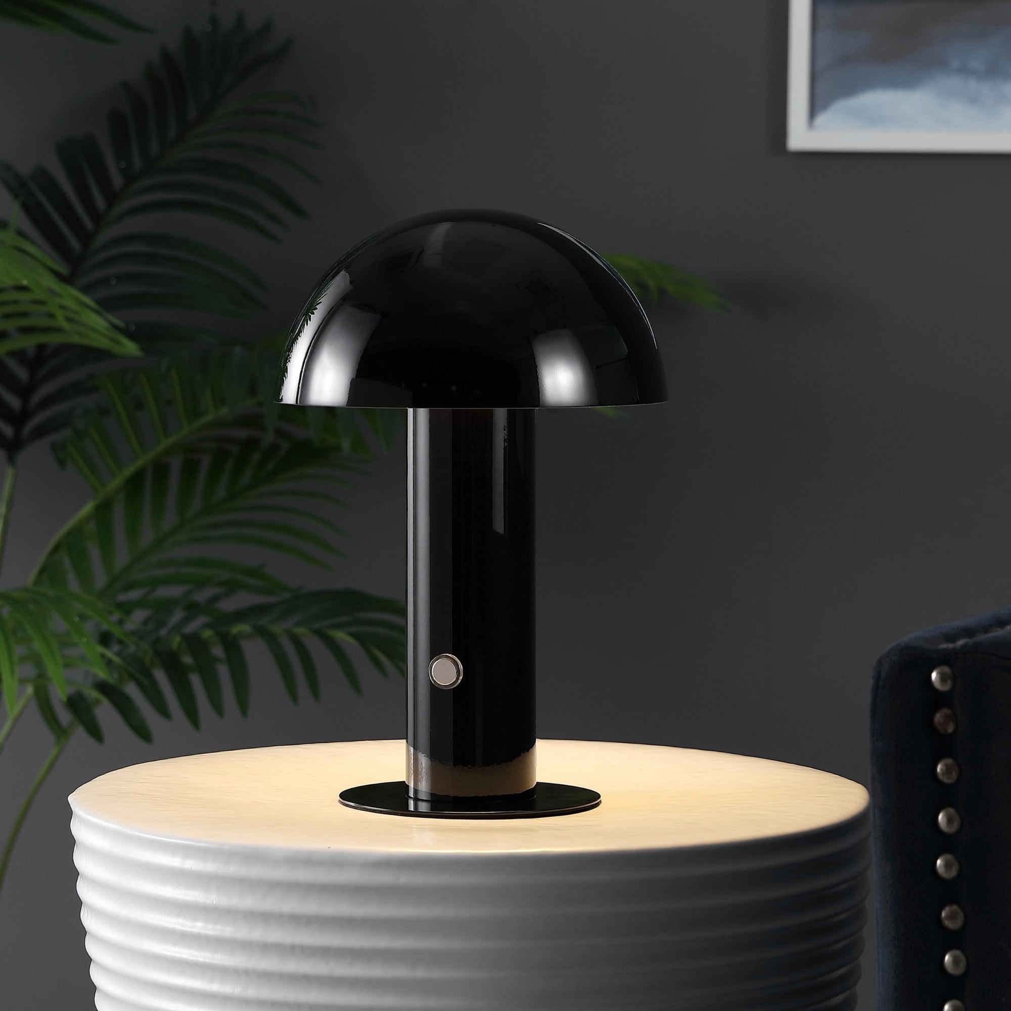 JONATHAN Y JYL7115A Boletus 10.75" Contemporary Bohemian Rechargeable/Cordless Iron Integrated Portable LED Mushroom Table Lamp, Modern, Coastal for living room, dinning room, bedroom, Black