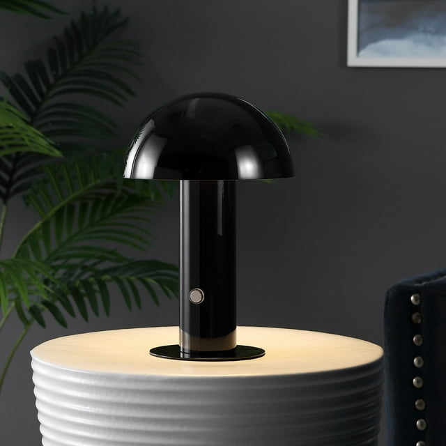 JONATHAN Y JYL7115A Boletus 10.75" Contemporary Bohemian Rechargeable/Cordless Iron Integrated Portable LED Mushroom Table Lamp, Modern, Coastal for living room, dinning room, bedroom, Black