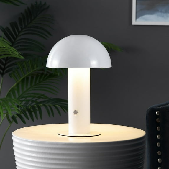 JONATHAN Y JYL7115B Boletus 10.75" Contemporary Bohemian Rechargeable/Cordless Iron Integrated Portable LED Mushroom Table Lamp, Modern, Coastal for living room, dinning room, bedroom, White