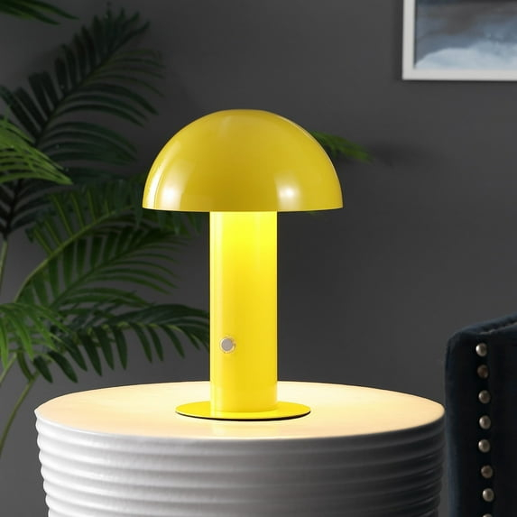 JONATHAN Y JYL7115C Boletus 10.75" Contemporary Bohemian Rechargeable/Cordless Iron Integrated Portable LED Mushroom Table Lamp, Modern, Coastal for living room, dinning room, bedroom, Yellow