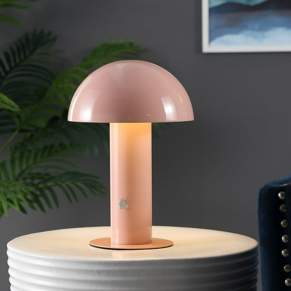 JONATHAN Y JYL7115F Boletus 10.75" Contemporary Bohemian Rechargeable/Cordless Iron Integrated Portable LED Mushroom Table Lamp, Modern, Coastal for living room, dinning room, bedroom, Pink