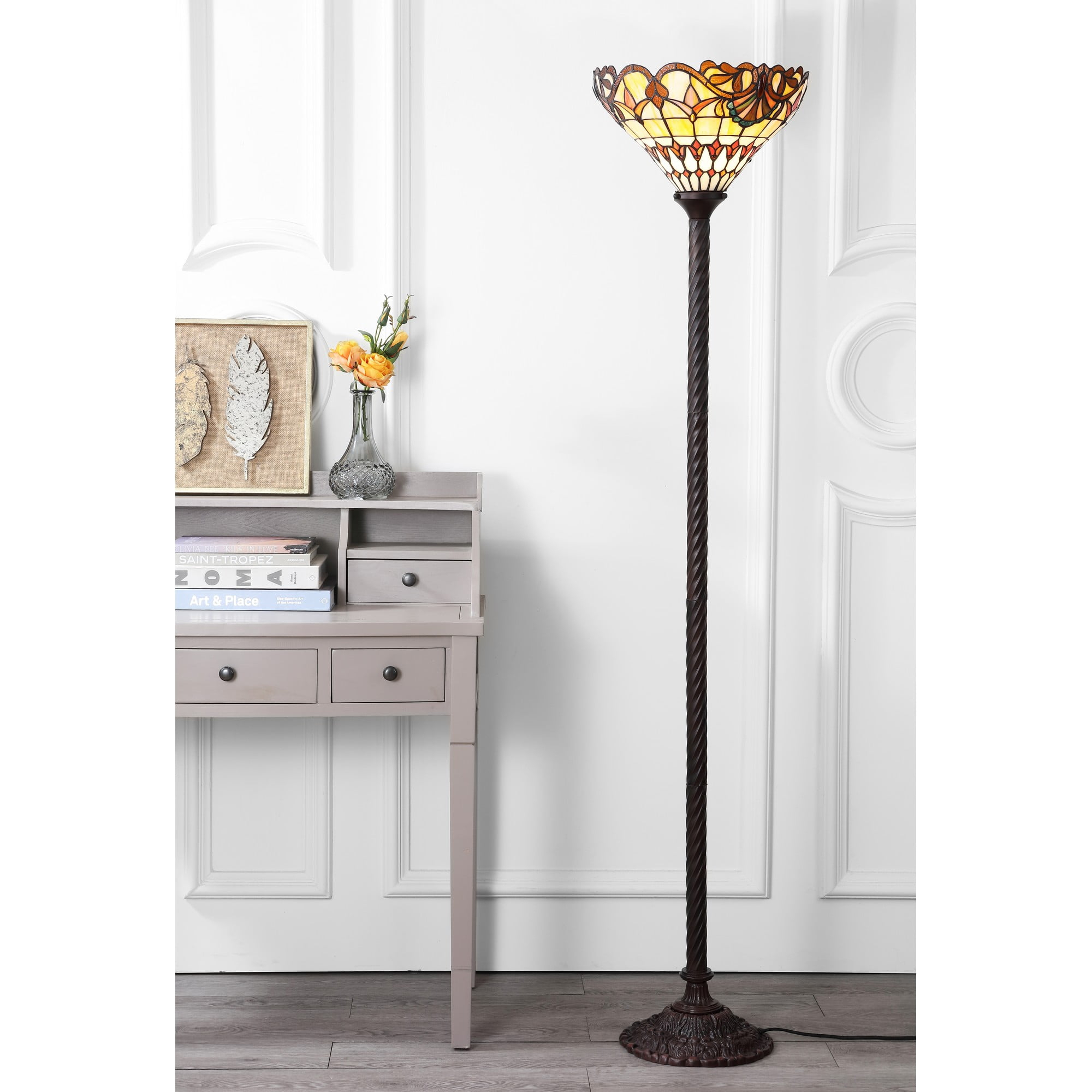 JONATHAN Y JYL8003A Davis Tiffany-Style 70" Torchiere LED Floor Lamp, Traditional for living room, dinning room, bedroom, office Bulb Included, Bronze
