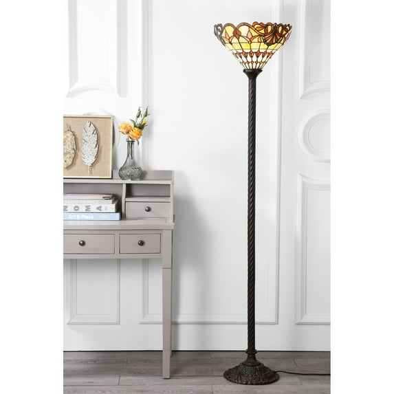JONATHAN Y JYL8003A Davis Tiffany-Style 70" Torchiere LED Floor Lamp, Traditional for living room, dinning room, bedroom, office Bulb Included, Bronze