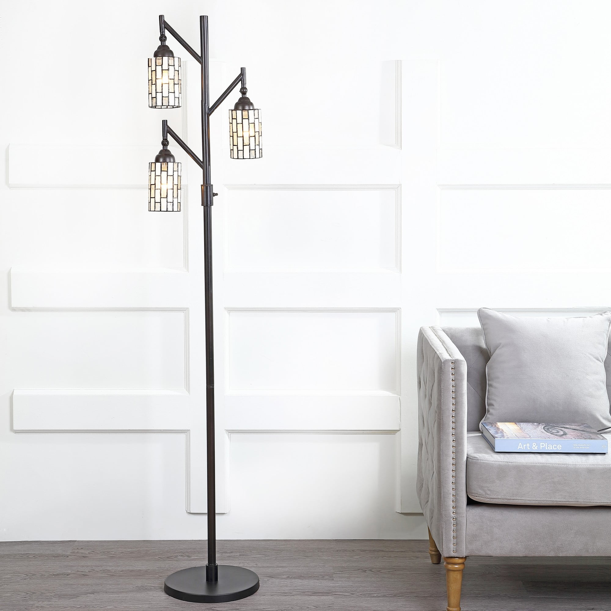 JONATHAN Y JYL8012A Lewis Tiffany-Style 71" Multi-Light LED Floor Lamp, Traditional for living room, dinning room, bedroom, office Bulb Included, Bronze
