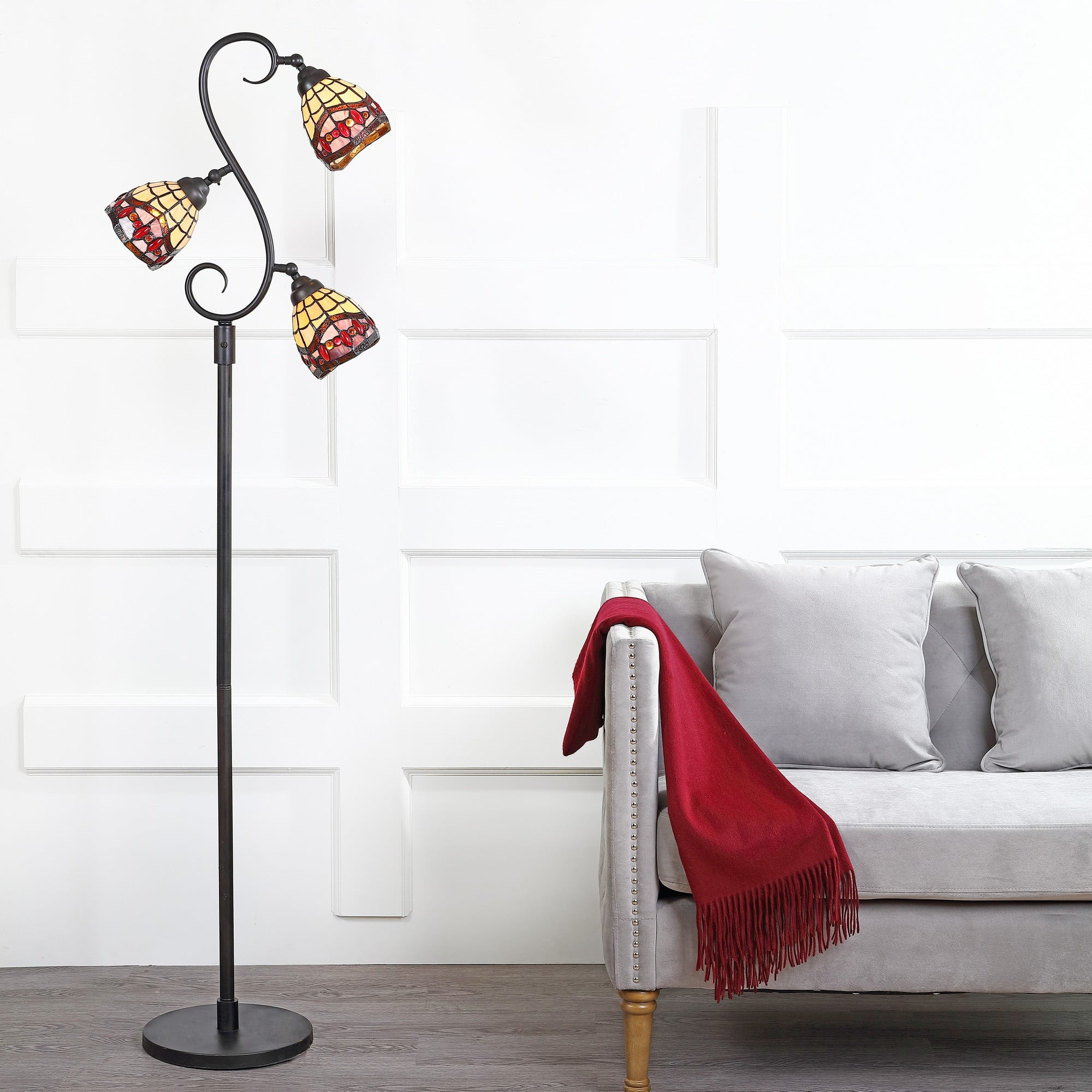JONATHAN Y JYL8013A Walker Tiffany-Style 70.5" Multi-Light LED Floor Lamp, Traditional for living room, dinning room, bedroom, office Bulb Included, Bronze
