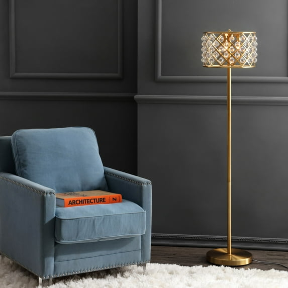 JONATHAN Y JYL9000A Elizabeth 60" Crystal/Metal LED Floor Lamp, Contemporary, Transitional for living room, dinning room, bedroom, office Bulb Included, Brass Gold/Clear