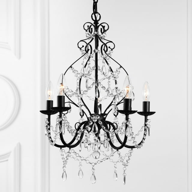 JONATHAN Y Maura 5-Light 17" Crystal/Metal LED Chandelier, Black, JYL9016A