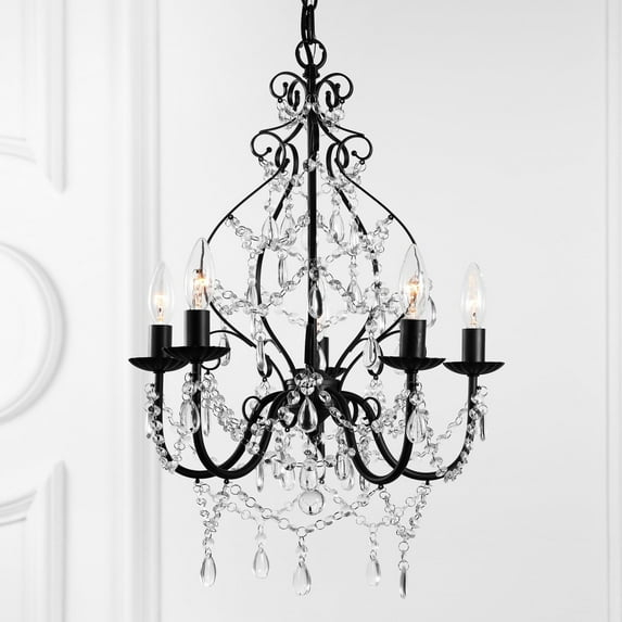 JONATHAN Y Maura 5-Light 17" Crystal/Metal LED Chandelier, Black, JYL9016A