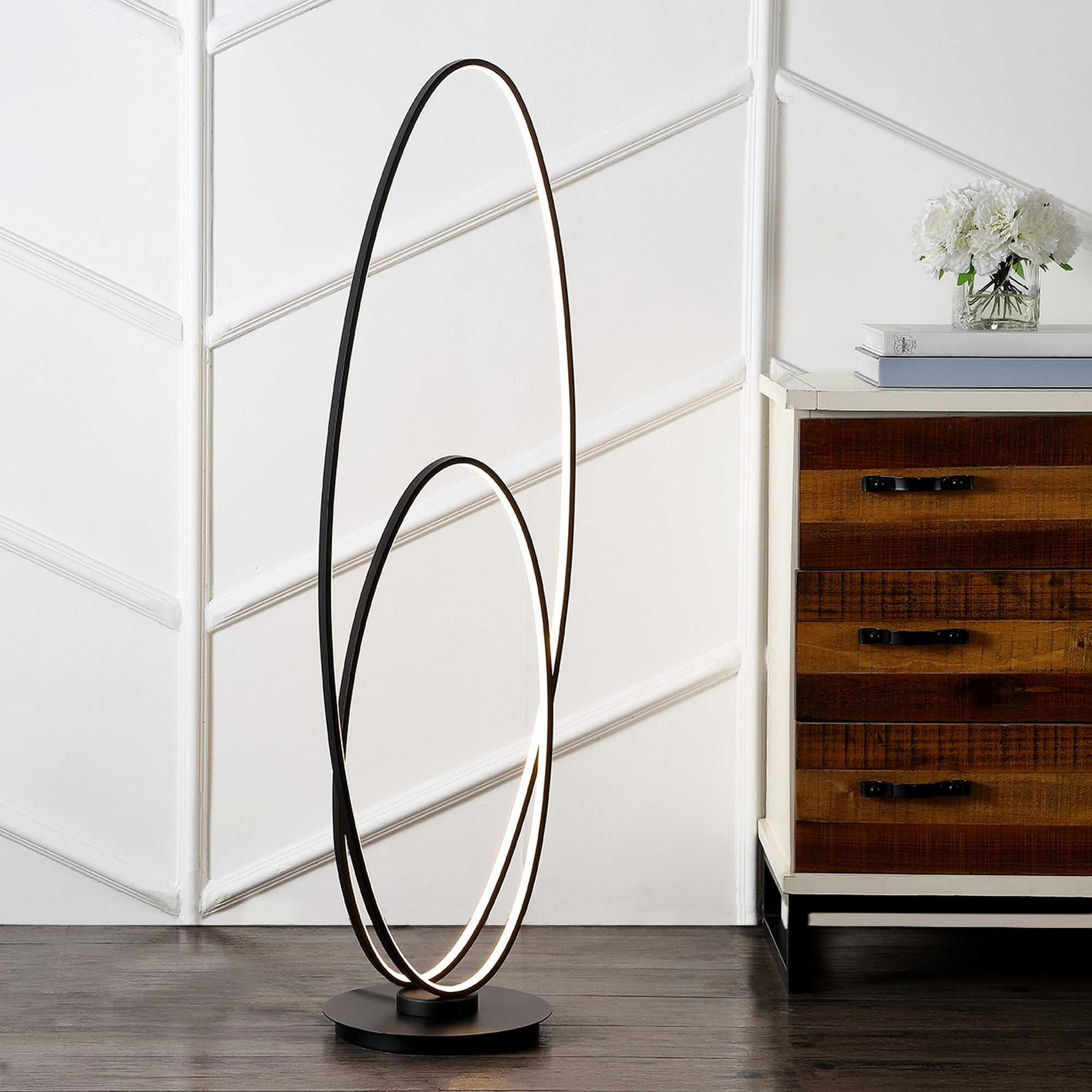 JONATHAN Y JYL9540A Looper 47" Metal Modern Contemporary Oval Dimmable Integrated LED Floor Lamp for living room, dinning room, bedroom, office, Black