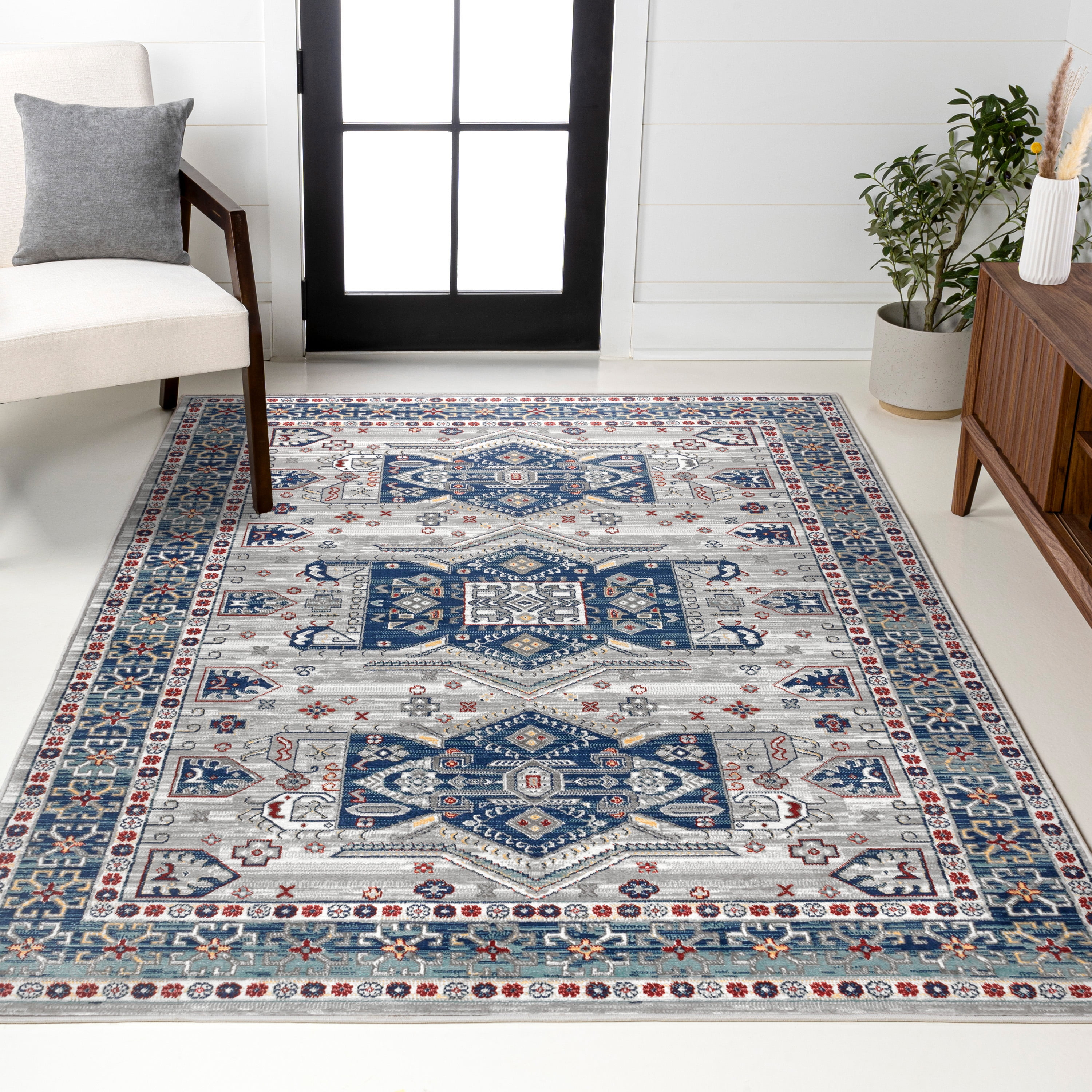 JONATHAN Y MODERN PERSIAN 8 x 10 Area Rug, Vintage Medallion - Blue/Light Grey, MDP108A-8
