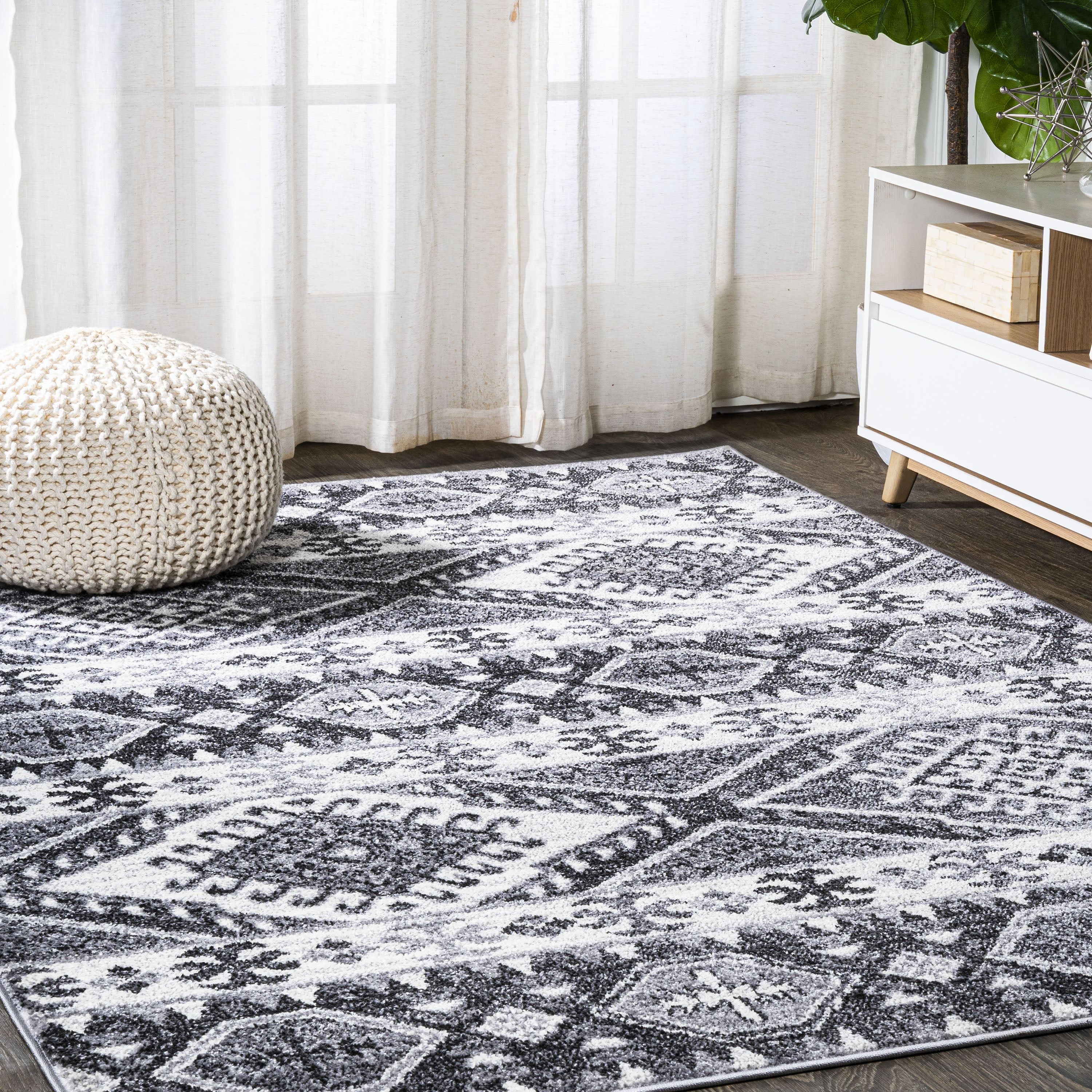 JONATHAN Y MOROCCAN HYPE 5 x 8 Area Rug, Sura Kilim Geometric - Gray/Anthracite, MOH500A-5