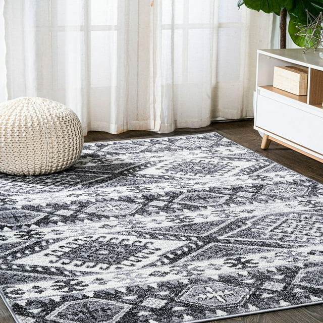 JONATHAN Y MOH500A-5 Sura Modern Kilim Geometric Gray/Anthracite 5 ft. x 8 ft. Area Rug, Bohemian Vintage, Pet Friendly, Stain Resistant, Easy to Clean, for Living Room; Kitchen, Bedroom