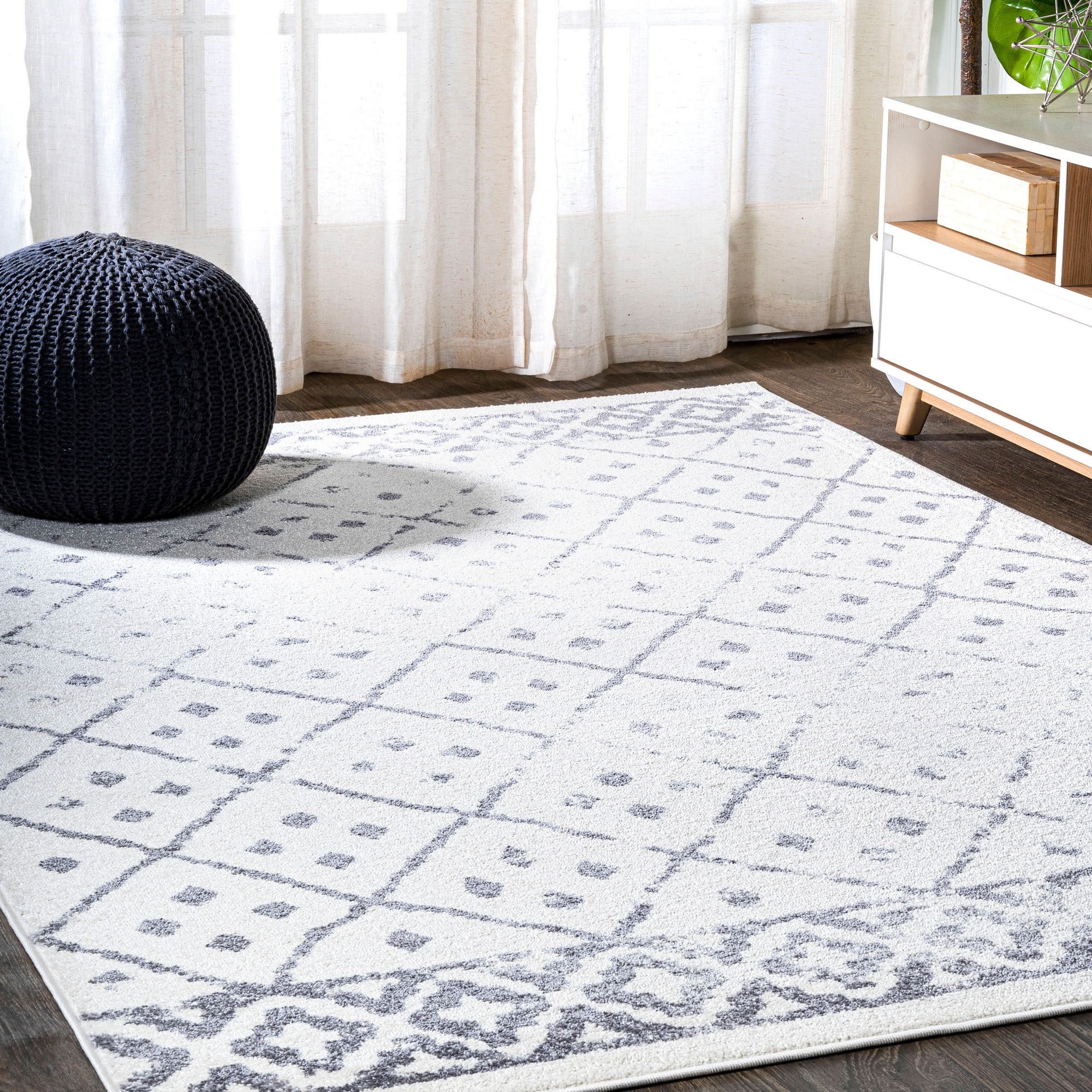 JONATHAN Y MOH508A-3 Juba Moroccan Geometric Diamond Ivory/Gray 3 ft. x 5 ft. Area Rug, Bohemian Vintage, Pet Friendly, Stain Resistant, Easy to Clean, for Living Room; Kitchen, Bedroom