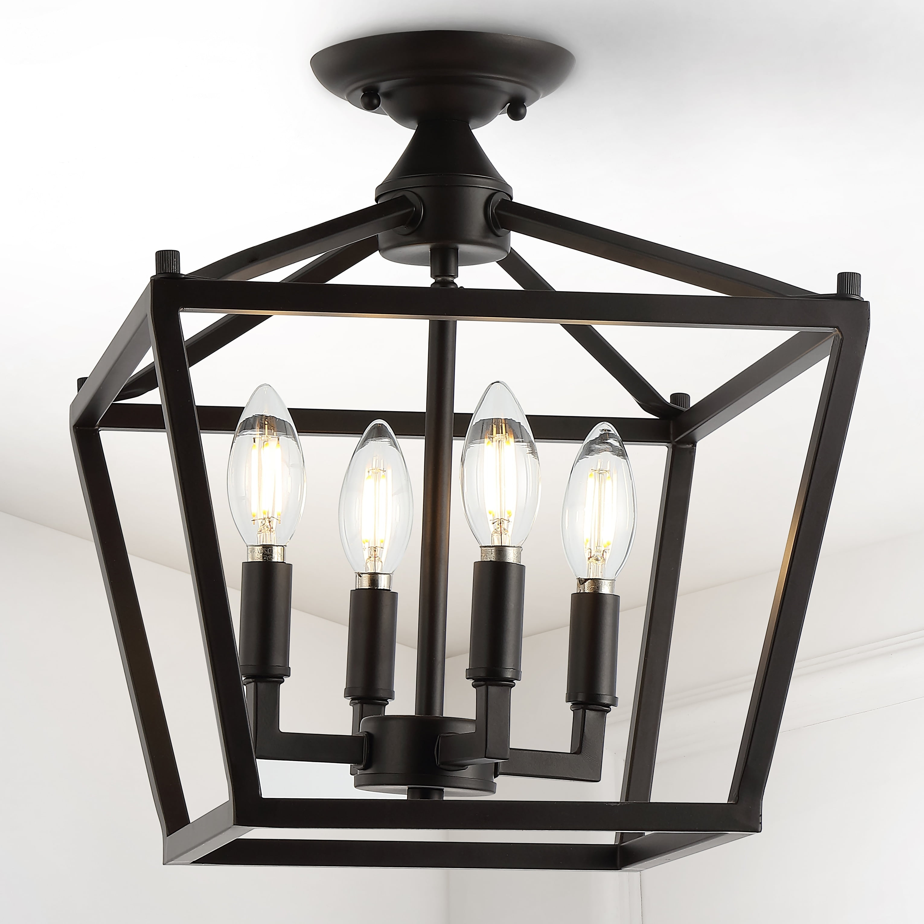 JONATHAN Y Milton Mini Lantern 4-Light Iron Modern Farmhouse LED Flush Mount, by JONATHAN  Y Oil Rubbed Bronze