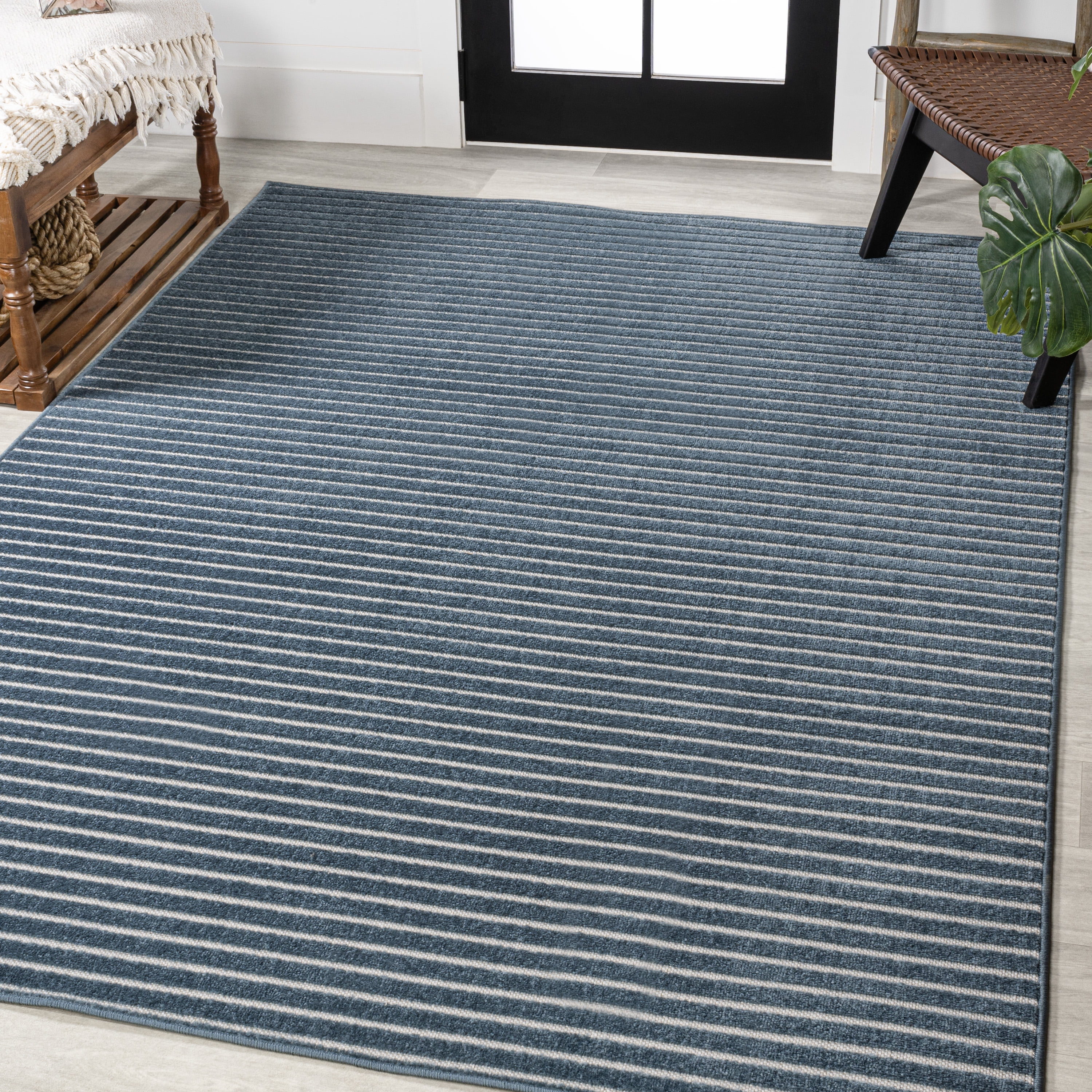 JONATHAN Y SCANDINAVIAN 8 x 10 Area Rug, Aarhus Minimalist Striped - Navy/ivory, SCN102A-8