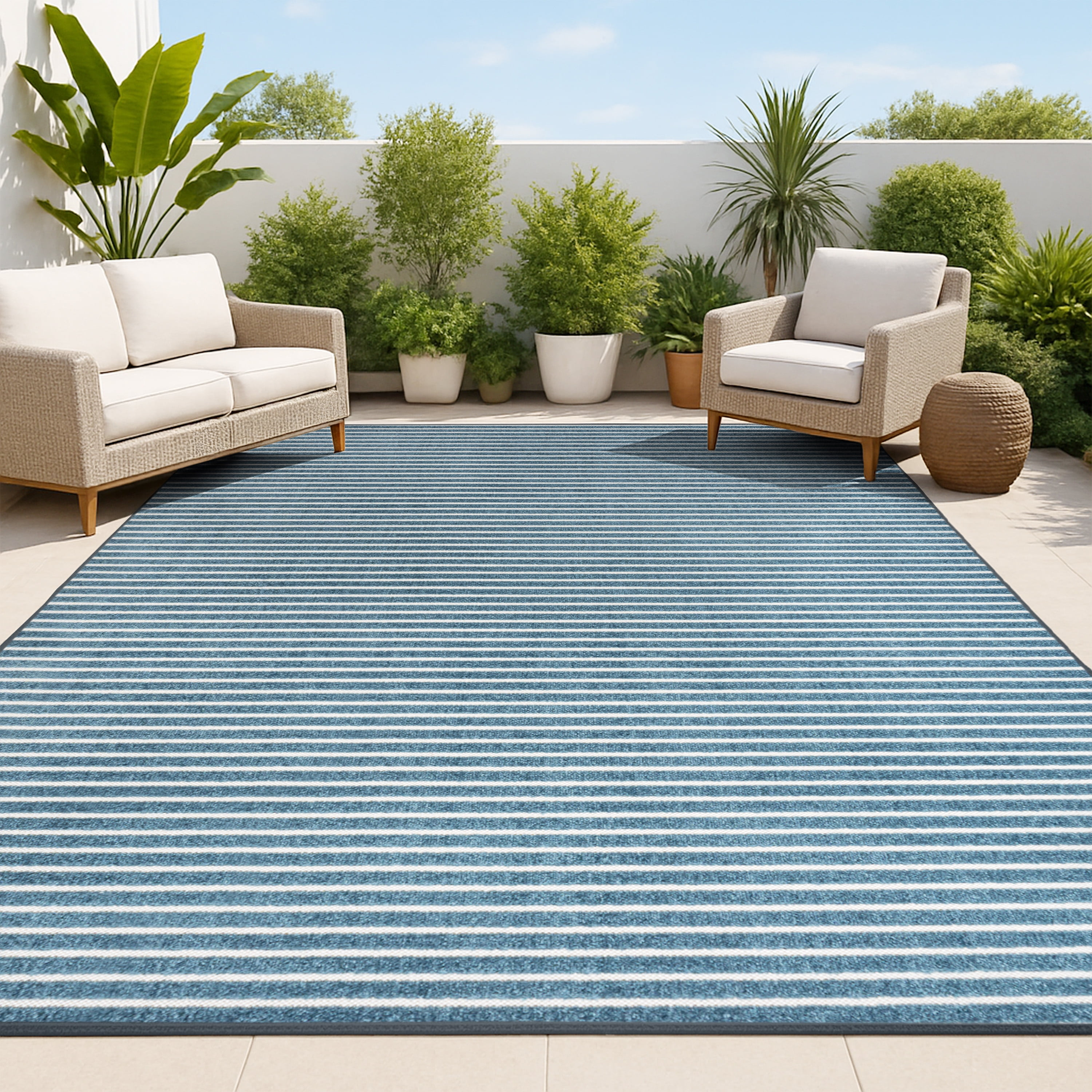 JONATHAN Y SCANDINAVIAN 8 x 10 Area Rug, Aarhus Minimalist Striped - Navy/ivory, SCN102A-8