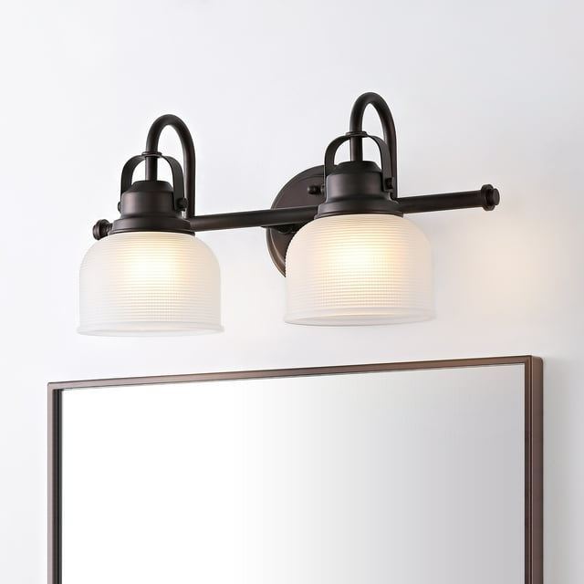 JONATHAN Y Shirley Metal/Glass LED Vanity Light, by  2-Light - Clear/Oil Rubbed Bronze