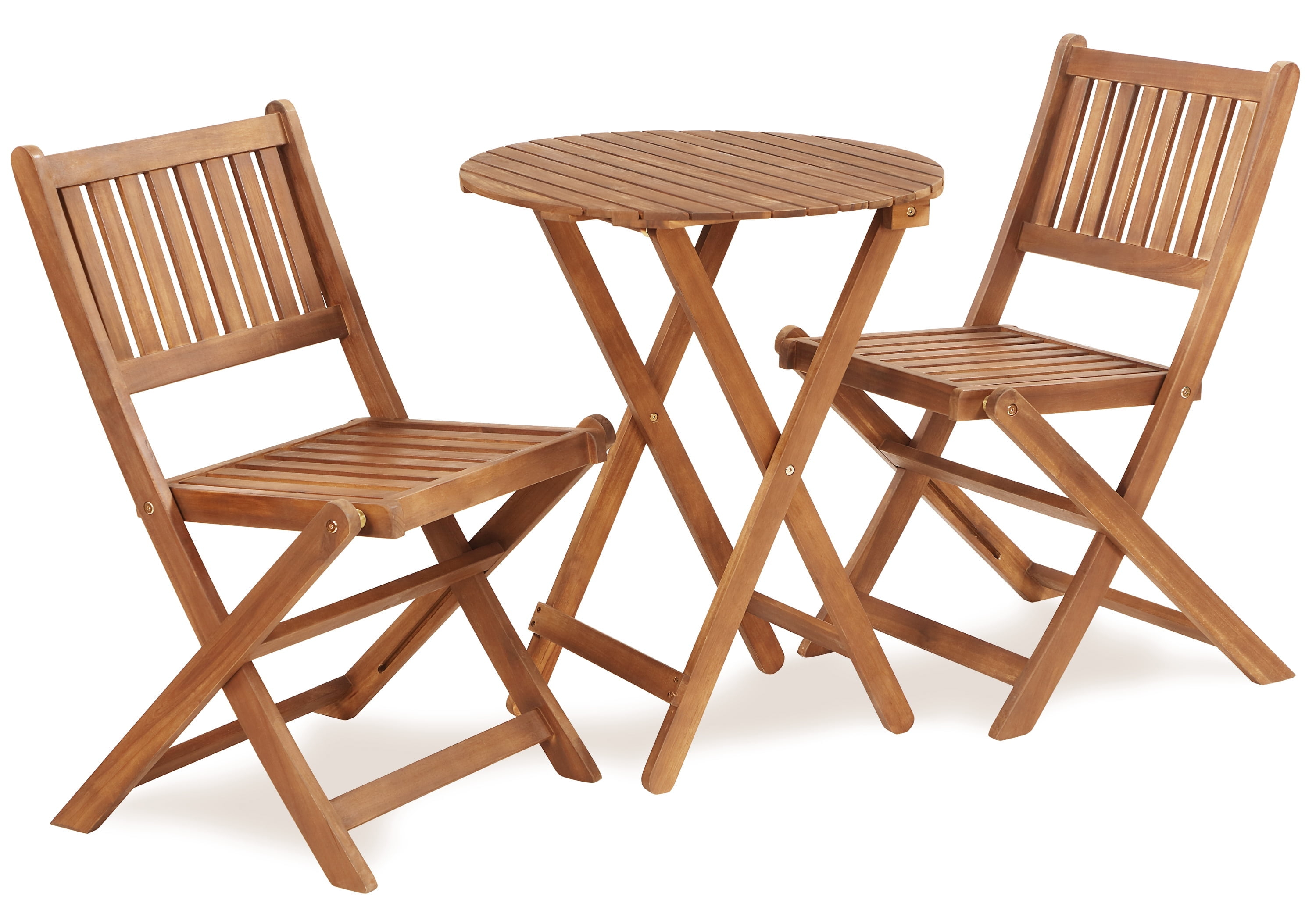 Light Brown Acacia Wood 3-Piece Folding Bistro Set