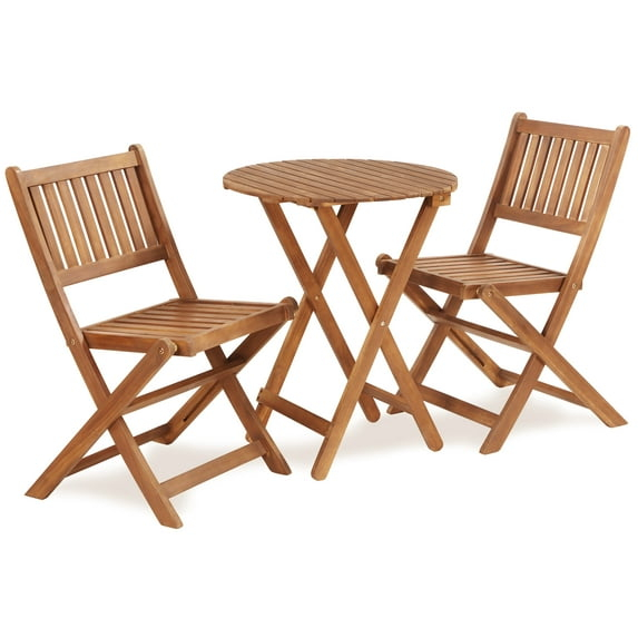 Light Brown Acacia Wood 3-Piece Folding Bistro Set