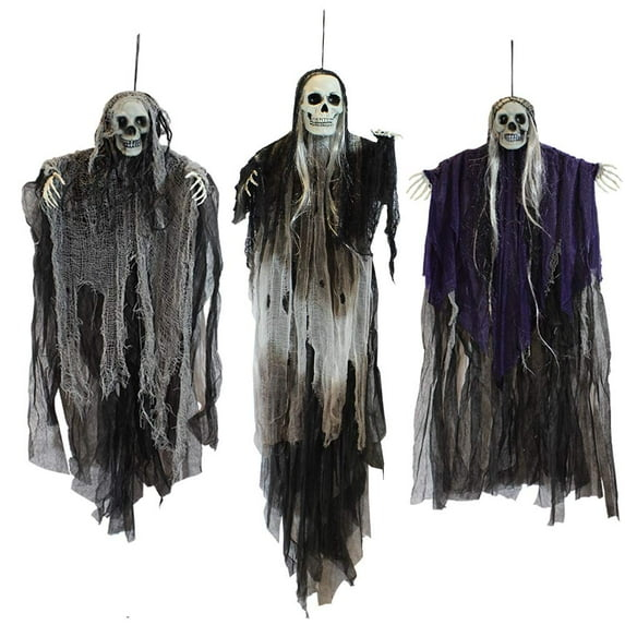 Nmdmisc 3 Pack Hanging Halloween Skeleton Ghosts Decorations,Halloween Hanging Ghost Electric Luminous Horror Decorations Haunted House Confidential Room Scene Layout Outdoor Hanging Props