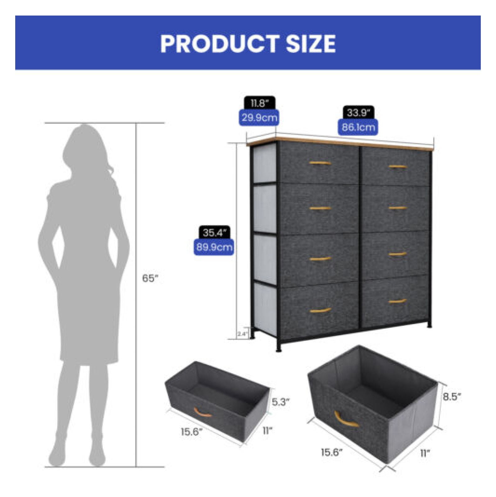 YITAHOME Dresser with 8 Drawers - Fabric Storage Tower, Organizer Unit for Bedroom, Living Room, Hallway, Closets - Sturdy Steel Frame, Wooden Top & Easy Pull Fabric Bins