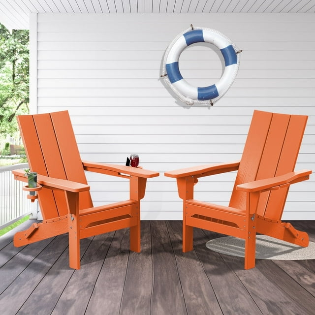 JUSTLET Outdoor Patio Chair, HDPE Folding Adirondack Chair Set of 2, Orange