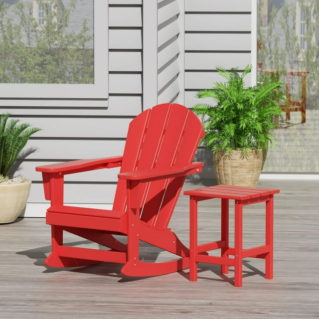 JUSTLET Plastic Adirondack Rocking Chair,HDPE All-Weather Outdoor Rocking Adirondack Chair for Porch, Patio, Balcony,Red