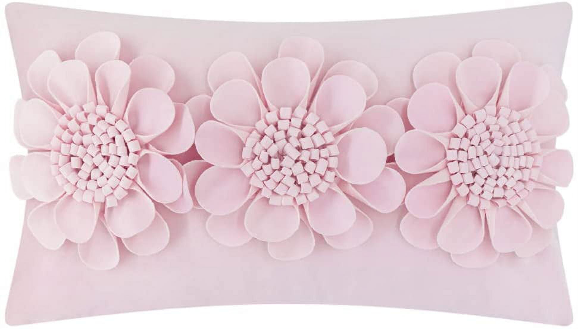 JWH 3D Handmade Aesthetic Decorative Velvet Flower Accent Pillow Case for Room Decor Gift 12x20inch in Light Pink