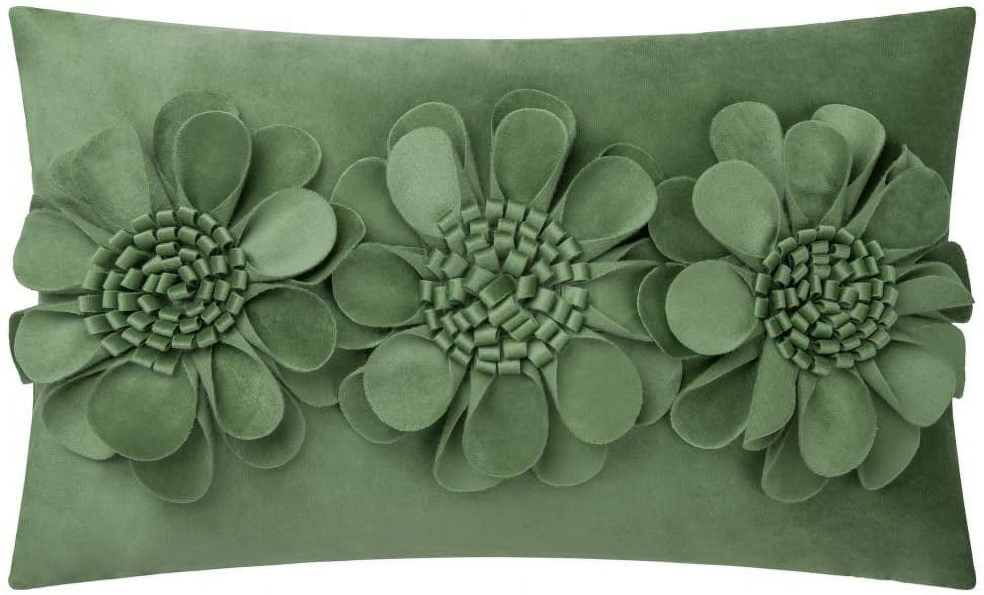 JWH 3D Handmade Decorative Aesthetic Soft Velvet Flower Accent Pillow Cushion Cover for Room Decor Gift 12x20inch Green
