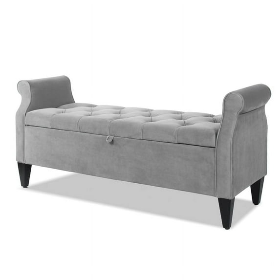 Jacqueline Tufted Roll Arm Storage Bench Grey
