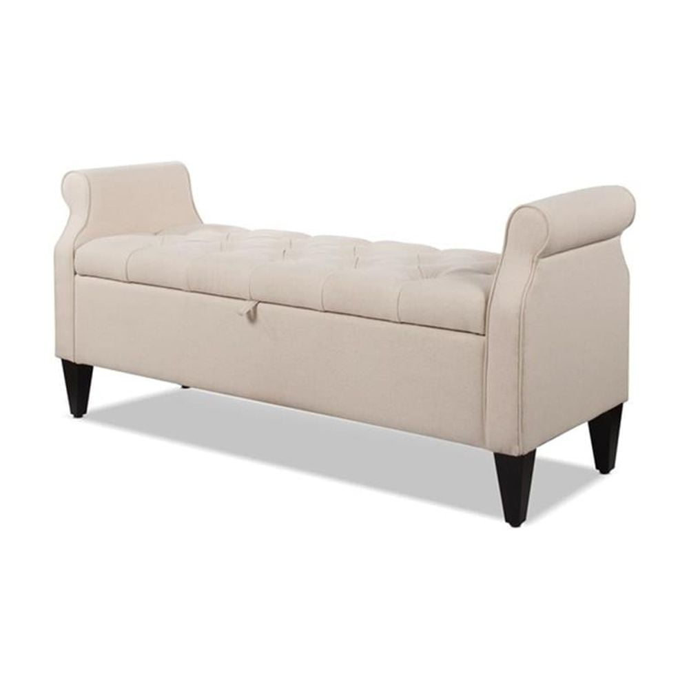 Jacqueline Tufted Roll Arm Storage Bench Sky Neutral