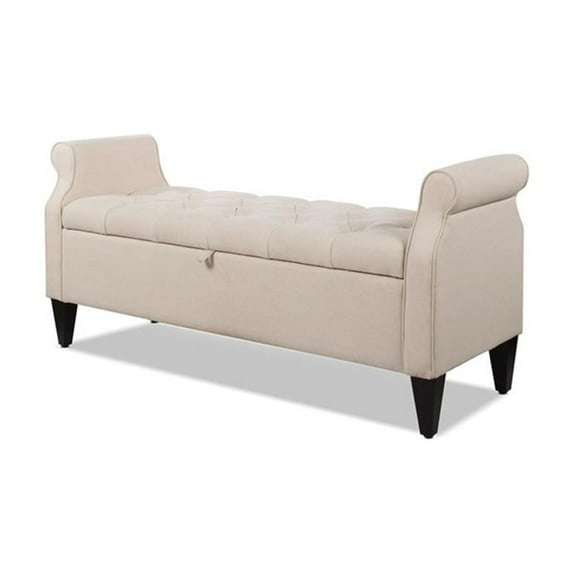 Jacqueline Tufted Roll Arm Storage Bench Sky Neutral