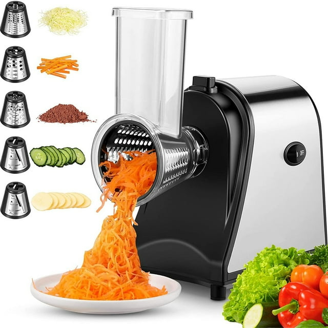 Jahy2Tech 5-in-1 Electric Cheese Grater 250W Salad Maker Slicer/Shredder One-Touch Control Powerful Electric Grater for Fruits and Vegetables, Cheese
