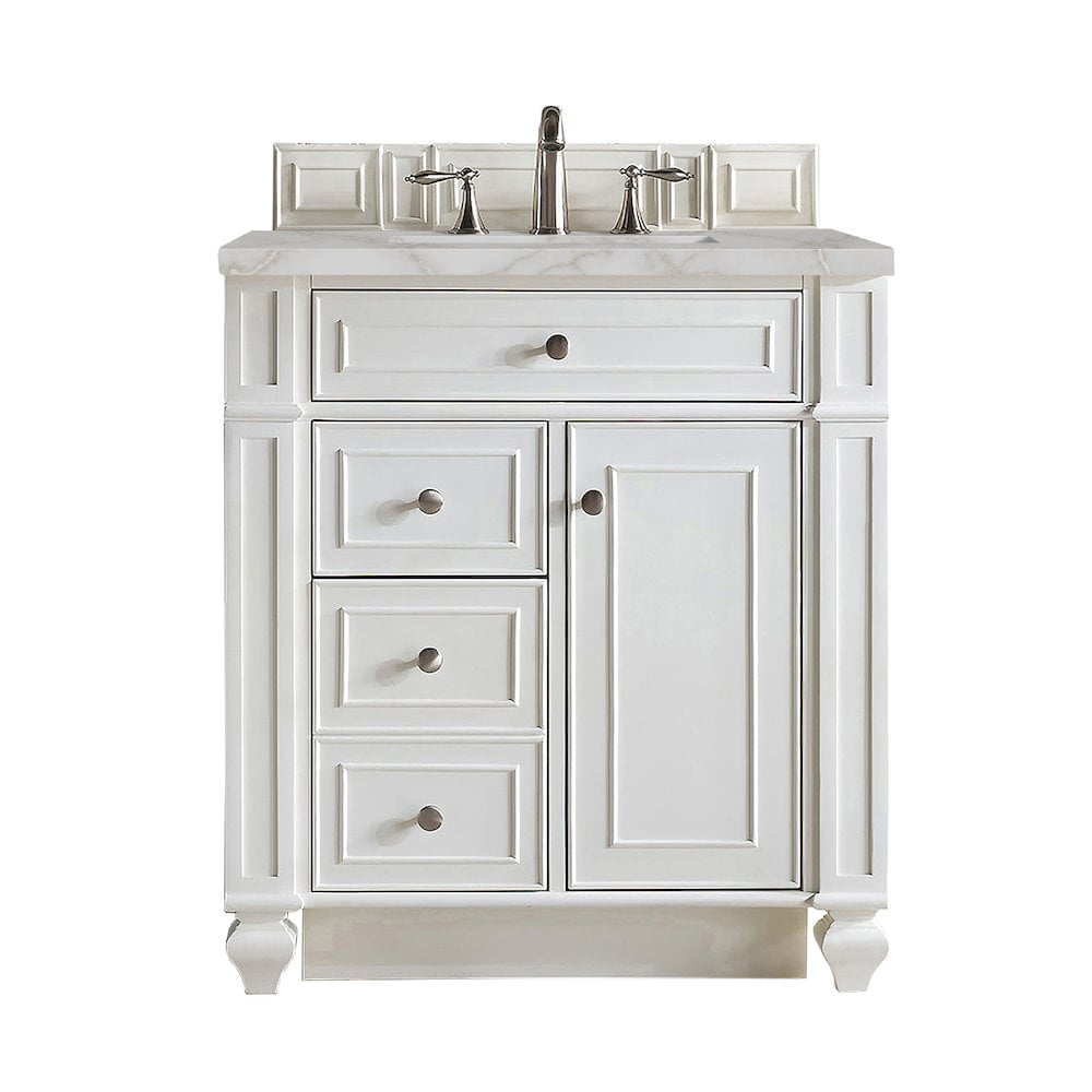 James Martin Vanities 30" Single Vanity, Bright White w/ 3 CM Victorian Silver Quartz Top