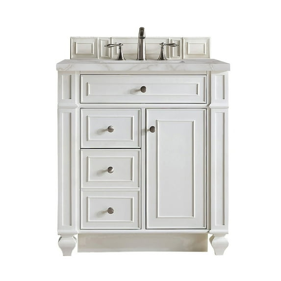 James Martin Vanities 30" Single Vanity, Bright White w/ 3 CM Victorian Silver Quartz Top