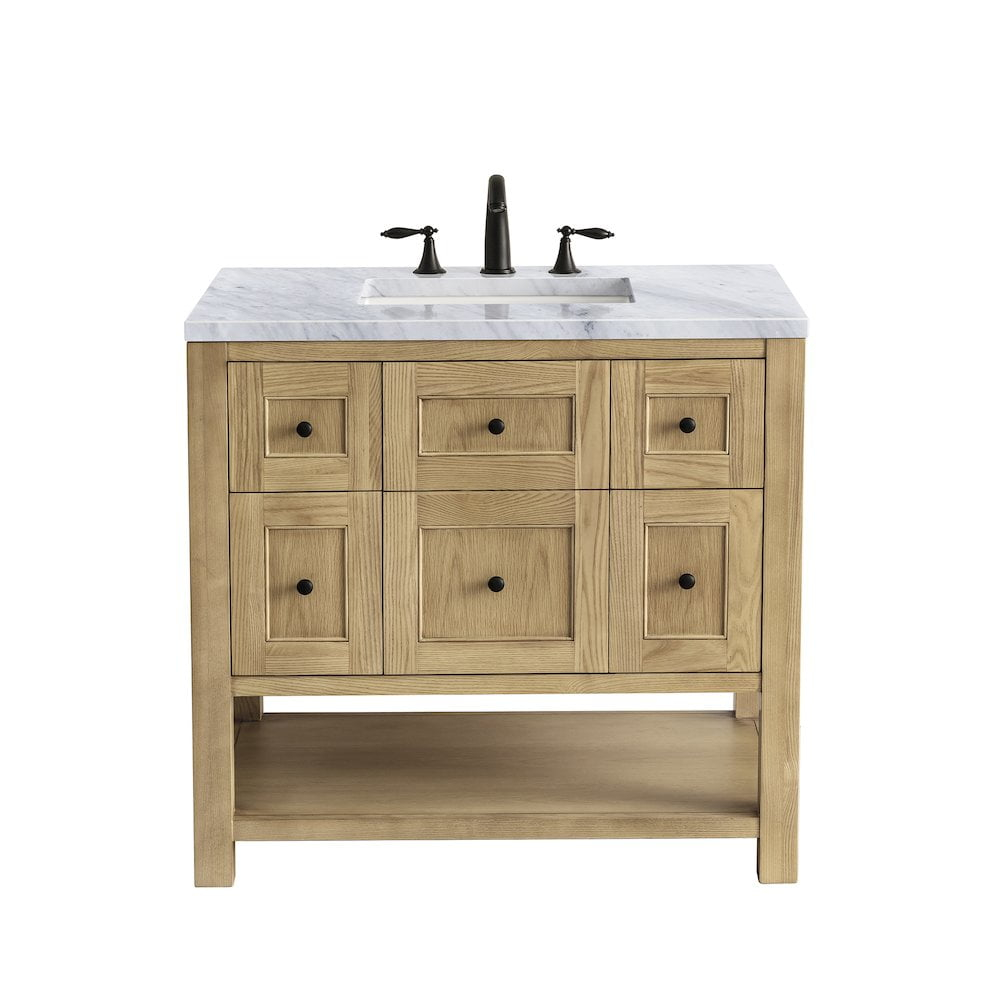 James Martin Vanities 36" Single Vanity, Light Natural Oak w/ 3 CM Carrara Marble Top