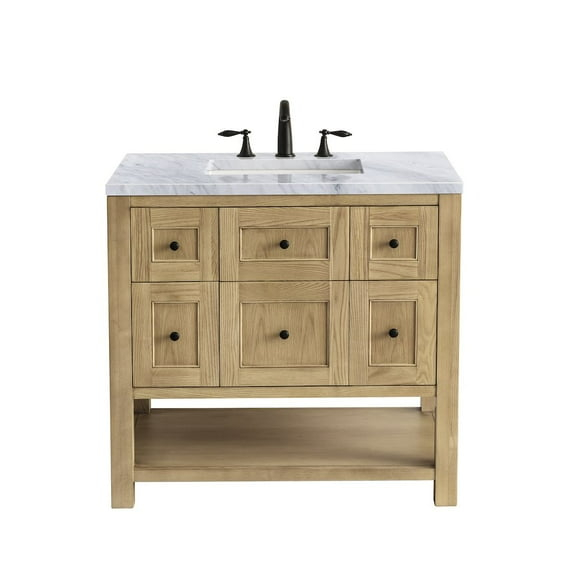 James Martin Vanities 36" Single Vanity, Light Natural Oak w/ 3 CM Carrara Marble Top