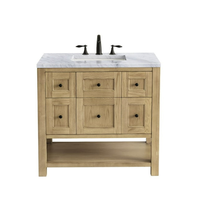 James Martin Vanities 36" Single Vanity, Light Natural Oak w/ 3 CM Carrara Marble Top
