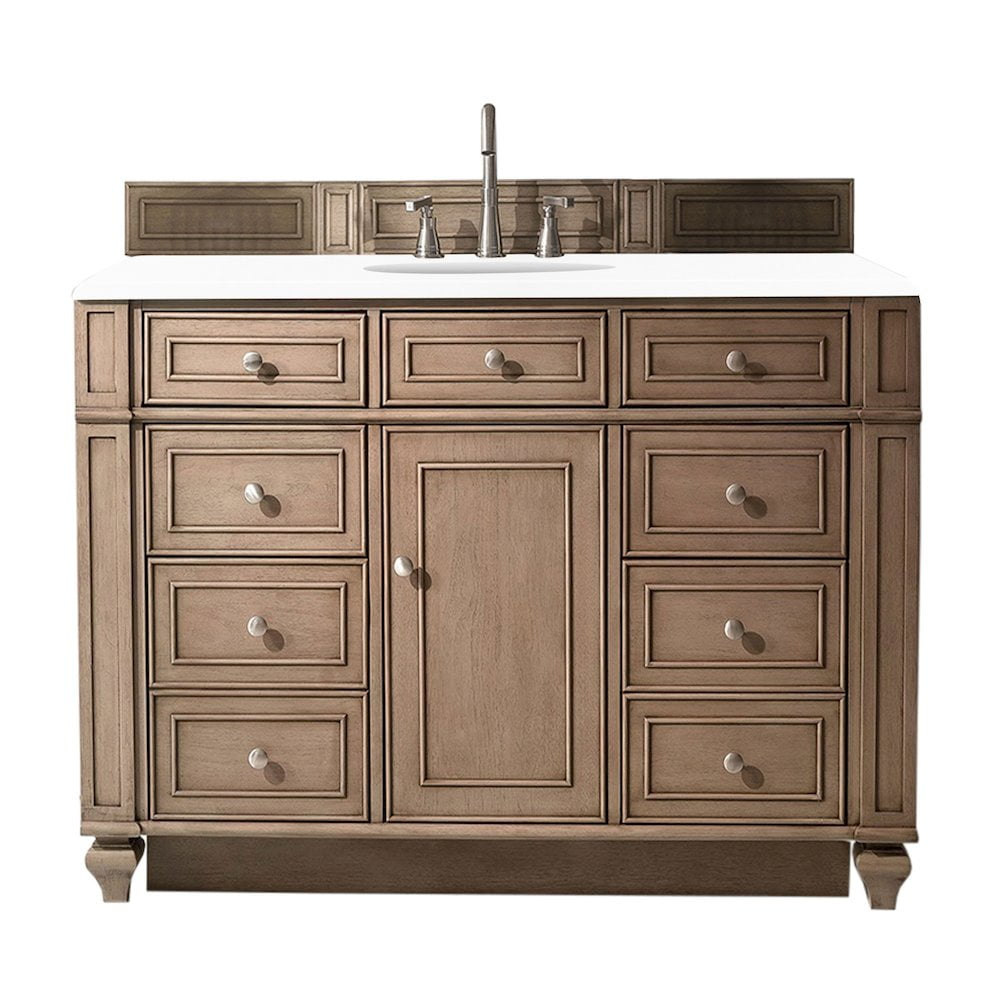 James Martin Vanities 48" Single Vanity, Whitewashed Walnut w/ 3 CM White Zeus Quartz Top