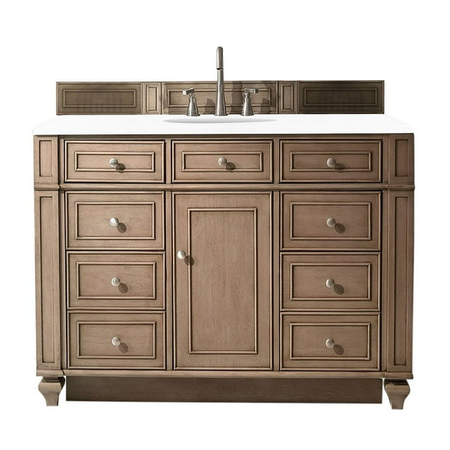 James Martin Vanities 48" Single Vanity, Whitewashed Walnut w/ 3 CM White Zeus Quartz Top