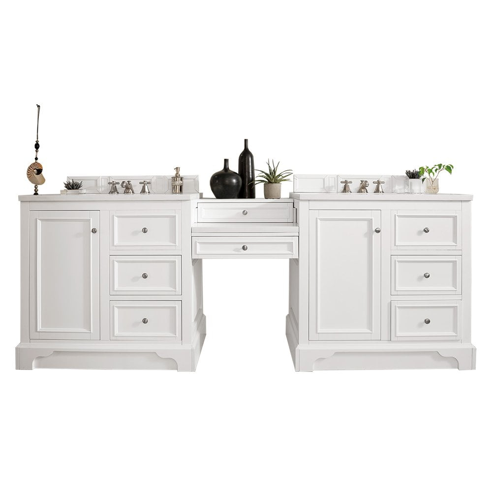 James Martin Vanities 94" Double Vanity Set, Bright White w/ 3 CM White Zeus Quartz Top