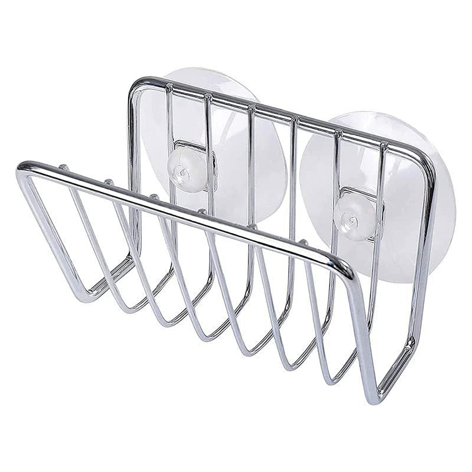 FZM Sponge Holder for Kitchen Sink Stainless Steel Suction Cup Sponge Caddy Silver Storage Rack