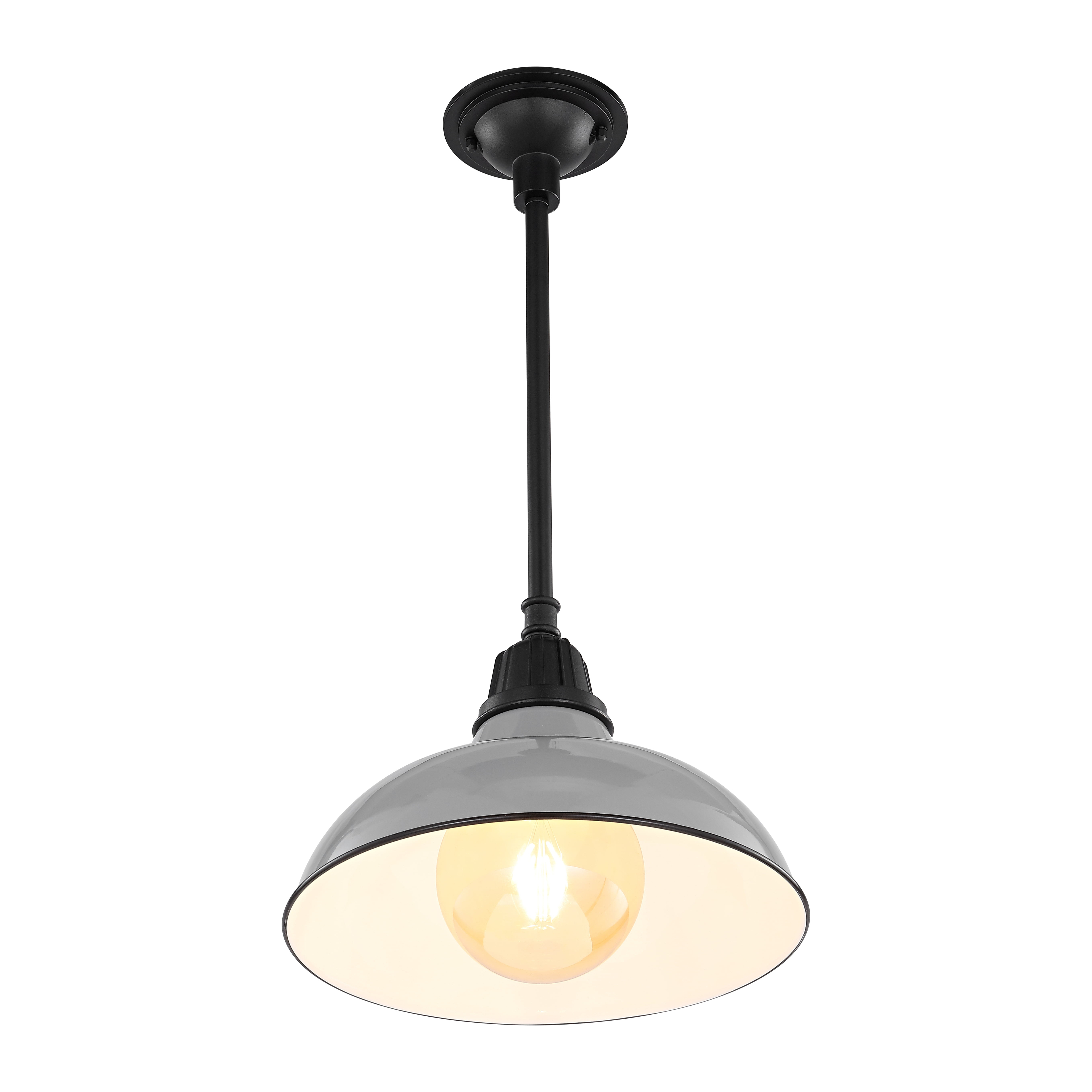 Jasper 12.25" 1-Light Farmhouse Industrial Indoor/Outdoor Iron LED Pendant, Gray