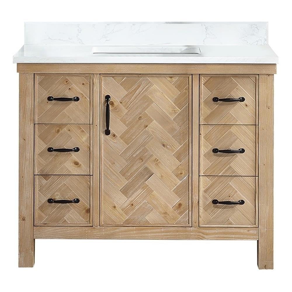 Javier 42" Bath Vanity in Spruce Antique Brown with White Grain Composite Stone